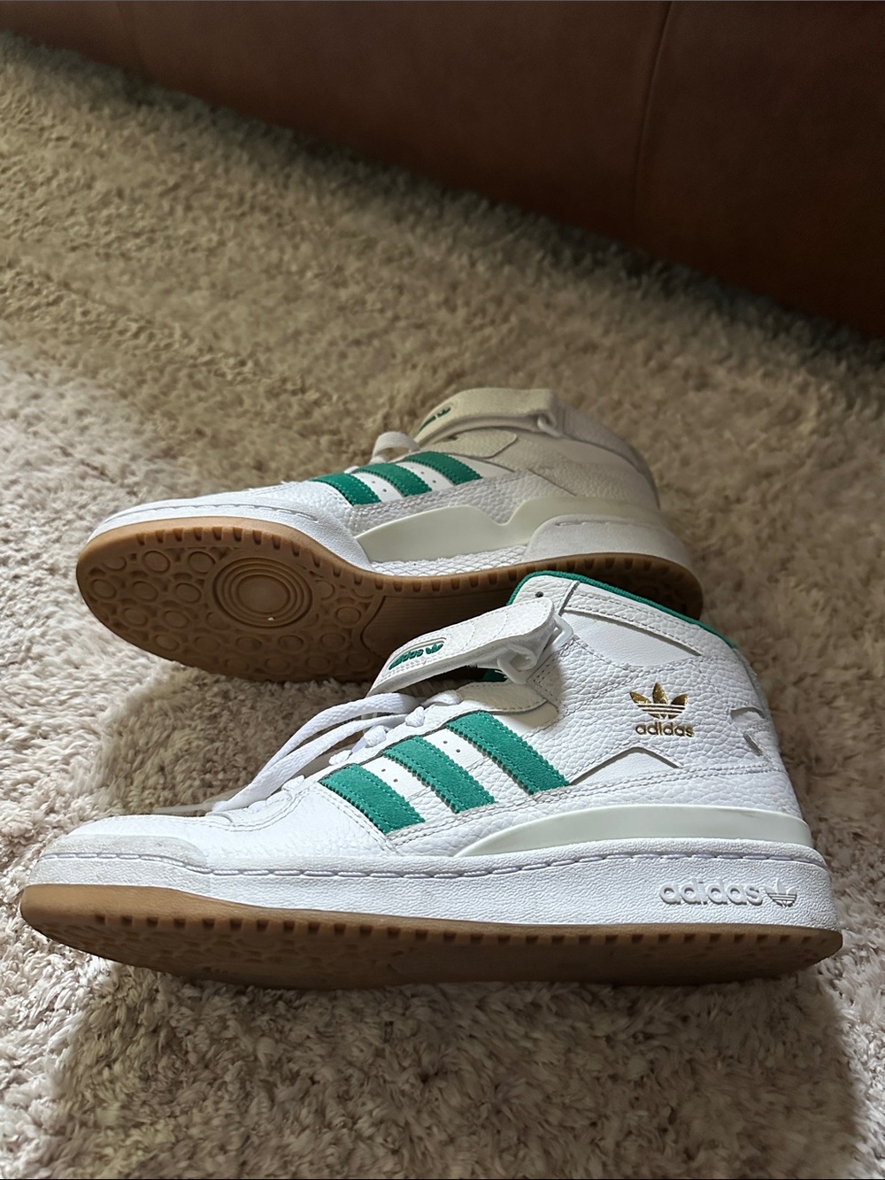 adidas White and Green High-Top Sneakers